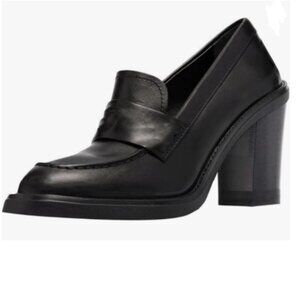 YDN Black Women Chunky High Heels Round Toe Oxford Loafer Shoes Slip On Pump